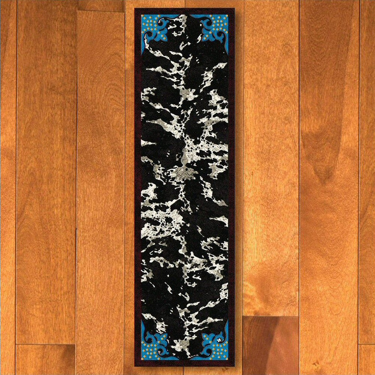 2' x 8' Fancy Cowhide Turquoise Western Rectangle Runner Rug