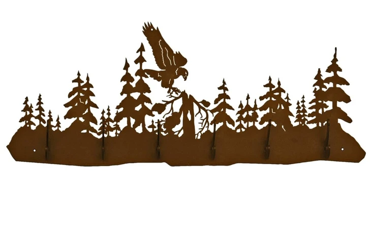 Eagle in the Forest Scene Six Hook Metal Wall Coat Rack
