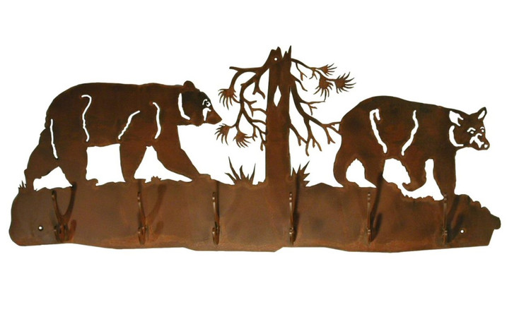 Bears and Tree Scene Six Hook Metal Wall Coat Rack