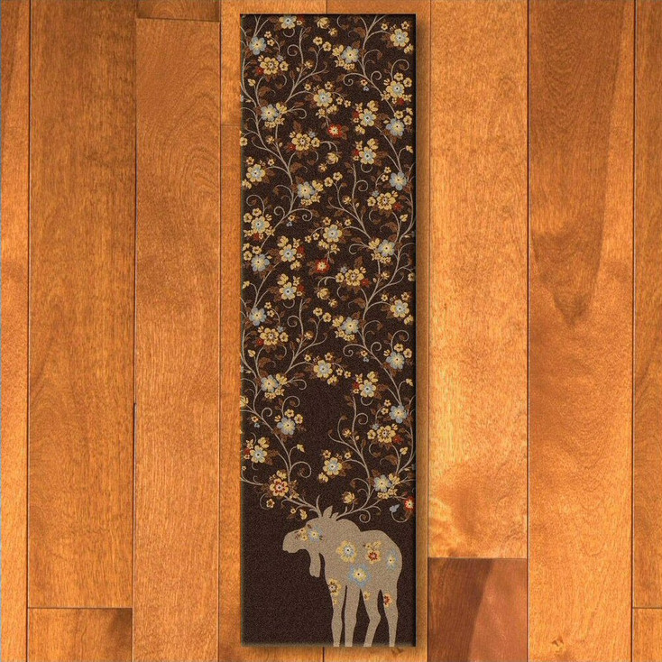 2' x 8' Abstract Moose Blossom Chocolate Wildlife Rectangle Runner Rug