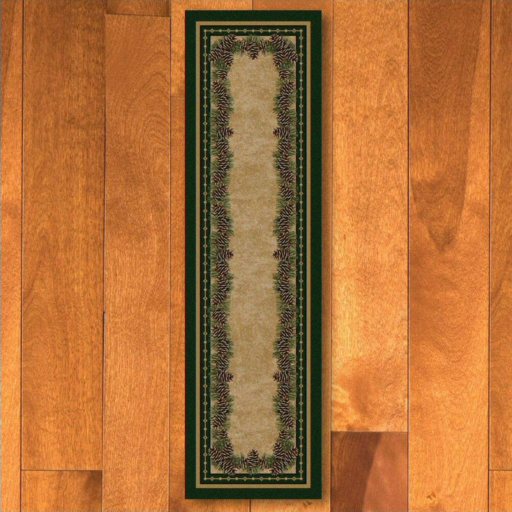 2' x 8' Pine Cone Mountain Green Nature Rectangle Runner Rug