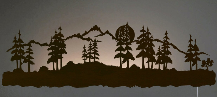 42" Midnight Moon with Pine Trees LED Back Lit Lighted Metal Wall Art