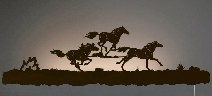 42" Running Wild Horses LED Back Lit Lighted Metal Wall Art