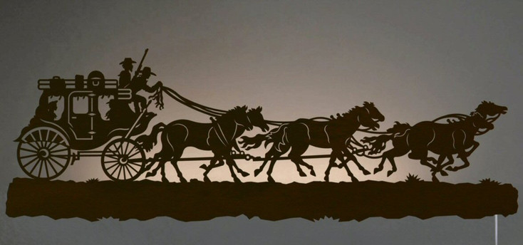 42" Stagecoach with Horses LED Back Lit Lighted Metal Wall Art