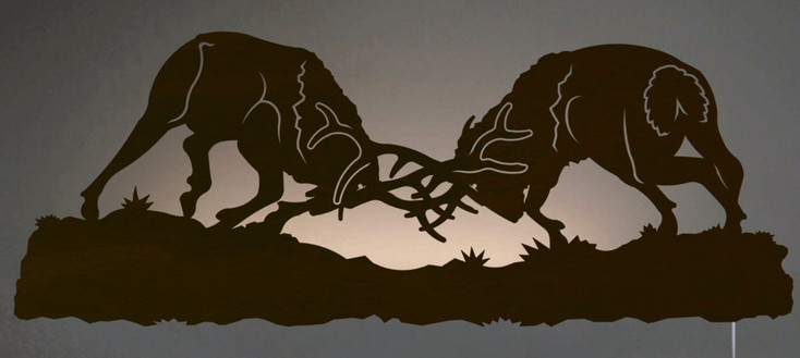 42" Fighting Bull Elk LED Back Lit Lighted Metal Wall Art