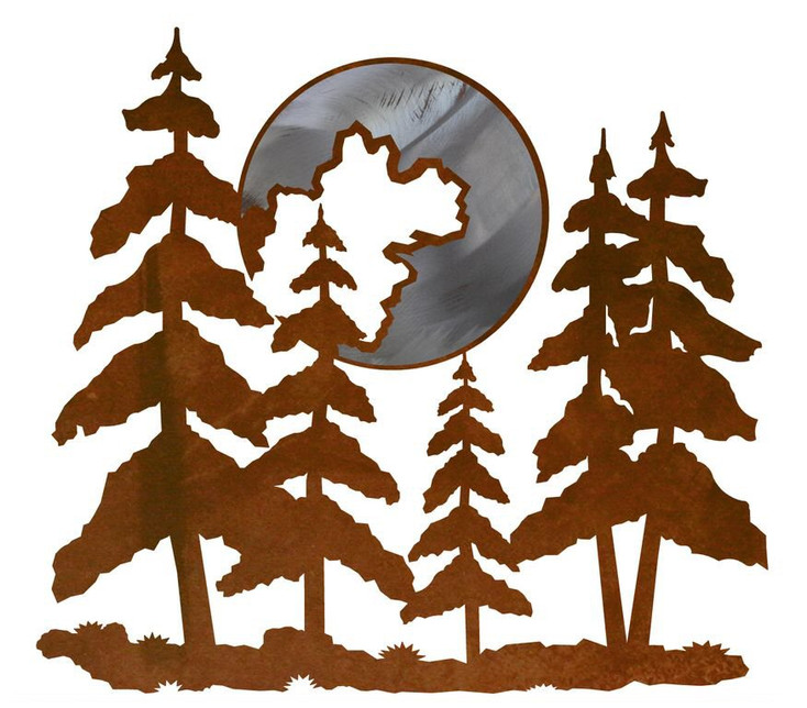 20" Pine Trees and Moon Metal Wall Art