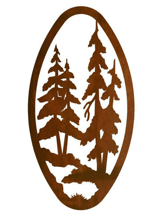 22" Oval Pine Forest Metal Wall Art