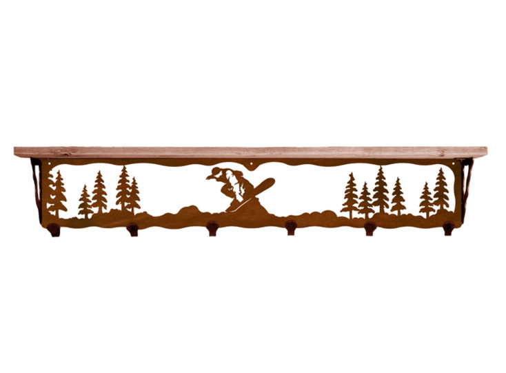 42" Snowboarder Metal Wall Shelf and Hooks with Alder Wood Top