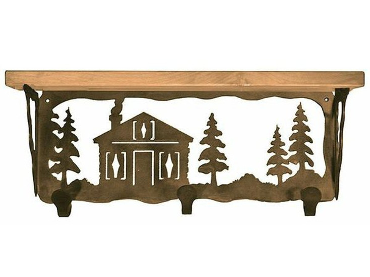 20" Cabin in the Pines Metal Wall Shelf and Hooks with Alder Wood Top