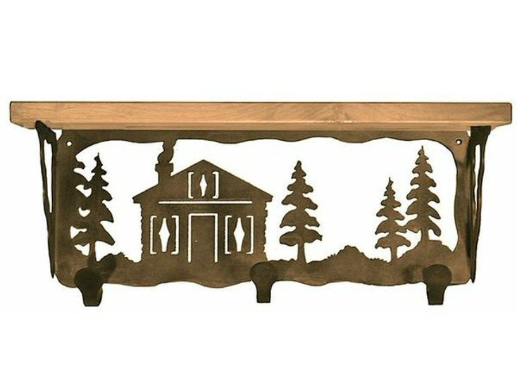 20" Cabin in the Pines Metal Wall Shelf and Hooks with Pine Wood Top