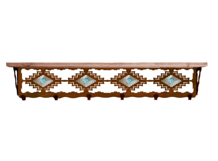 42" Desert Diamond & Turquoise Stone Metal Wall Shelf & Alder Wood Top