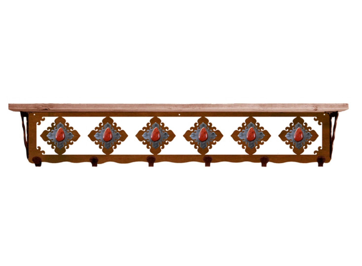 42" Red Jasper Stone Metal Wall Shelf and Hooks with Alder Wood Top