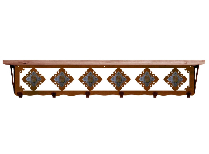 42" Unakite Stone Metal Wall Shelf and Hooks with Alder Wood Top