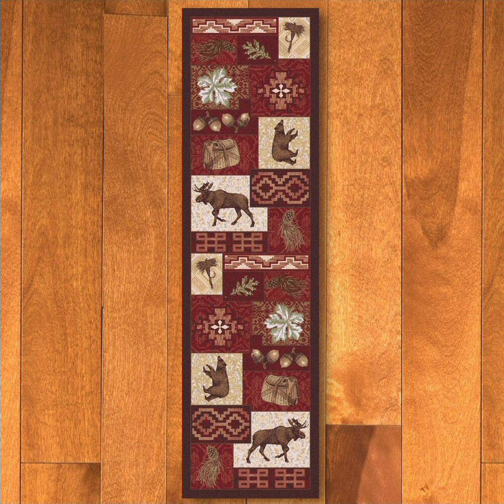 2' x 8' Bear Creek Lodge Red Wildlife Rectangle Runner Rug