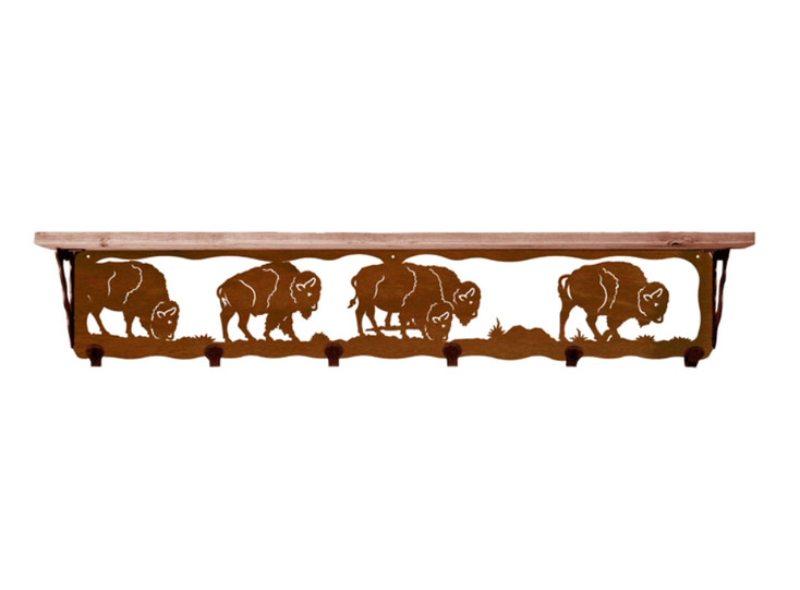 42" Buffalo Metal Wall Shelf and Hooks with Alder Wood Top