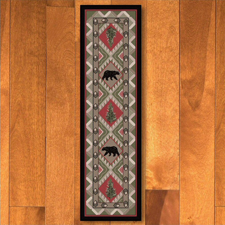 2' x 8' Quilted Forest Pine with Bears Wildlife Rectangle Runner Rug