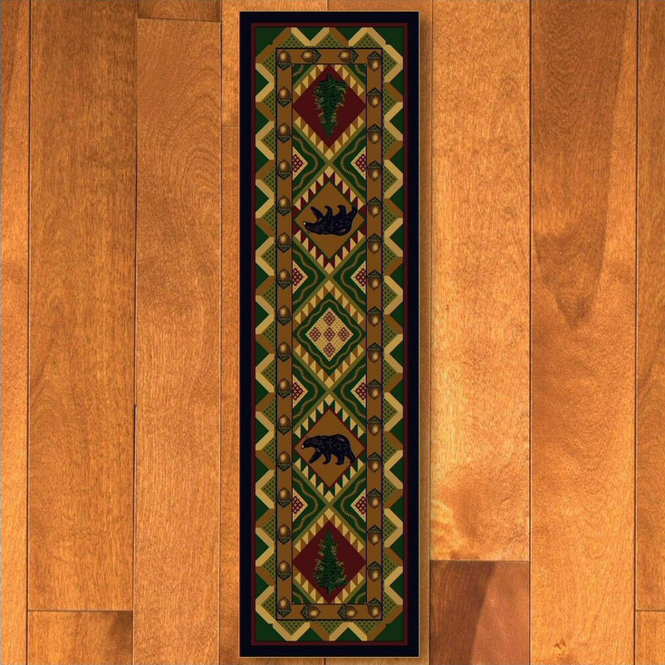2' x 8' Quilted Forest Woodland w/ Bears Wildlife Rectangle Runner Rug