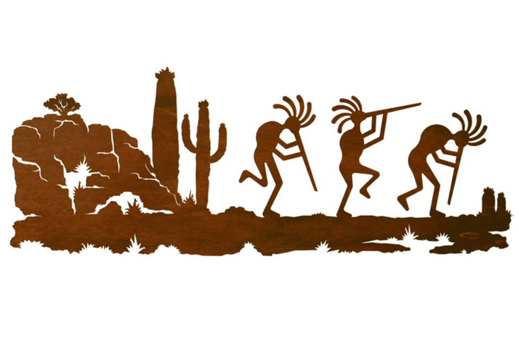 42" Dancing Kokopellis Desert Scene Metal Wall Art