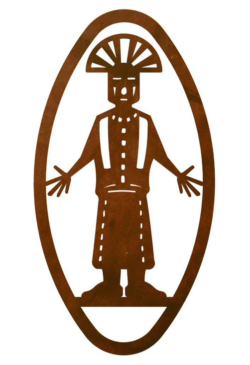 22" Oval Kachina with Arms Out Metal Wall Art
