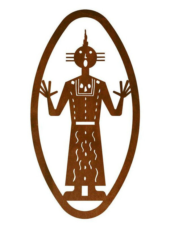 22" Oval Kachina with Arms Bent Up Metal Wall Art