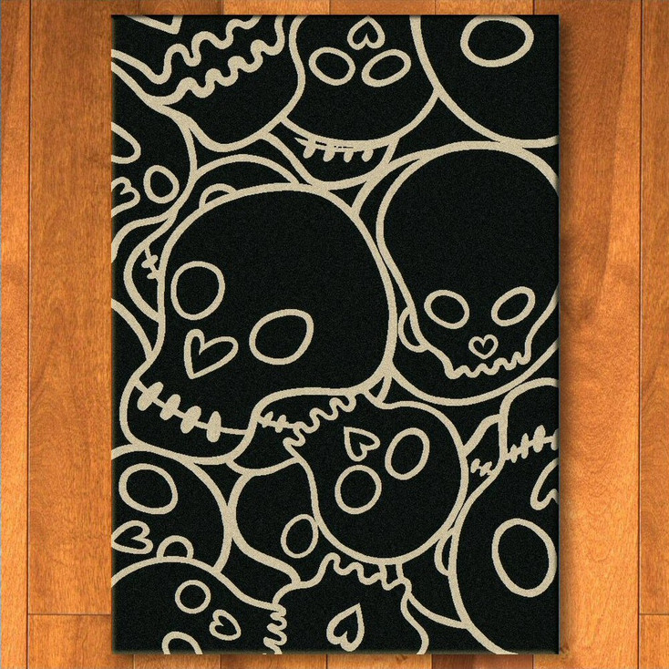 3' x 4' Head Banger Skulls Black Rectangle Scatter Rug