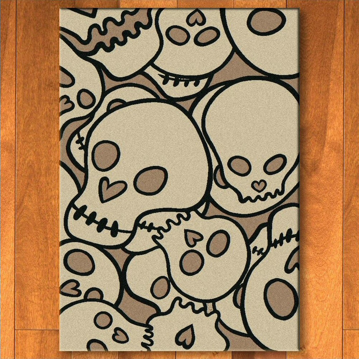 3' x 4' Head Banger Skulls Natural Rectangle Scatter Rug