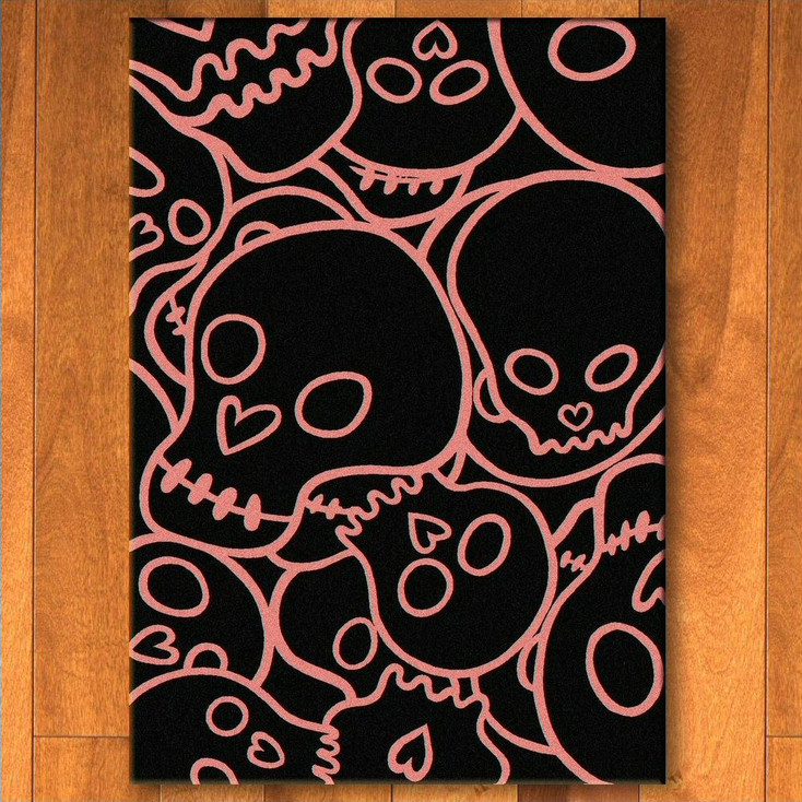 3' x 4' Head Banger Skulls Pink Rectangle Scatter Rug