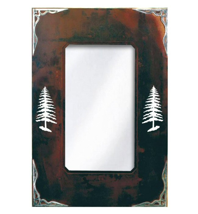 30" Pine Trees Metal Wall Mirror