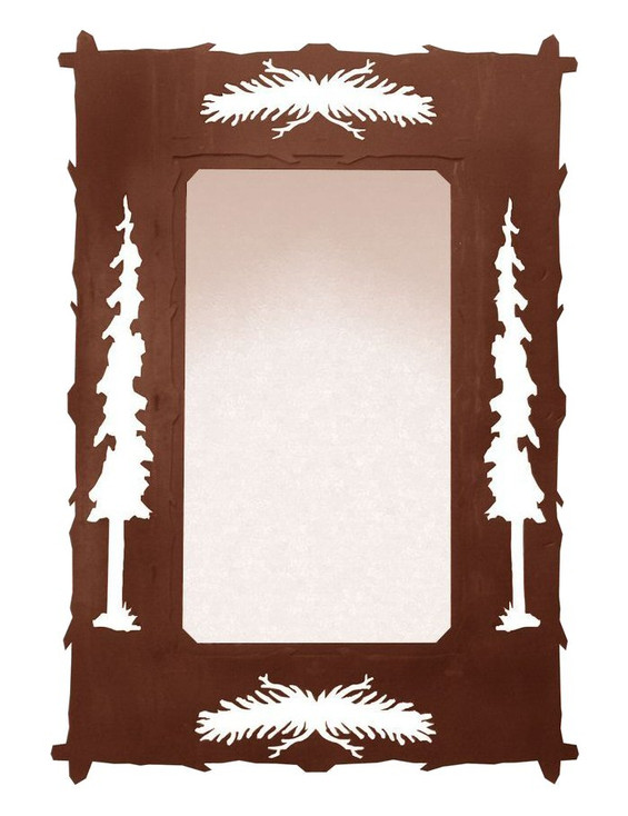 36" Pine Cones and Pine Trees Metal Wall Mirror