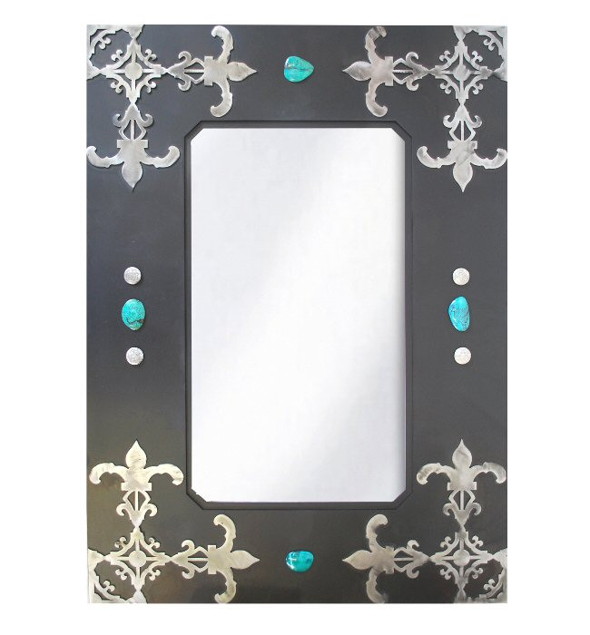 30" Fleur De Lis Metal Wall Mirror with Stones