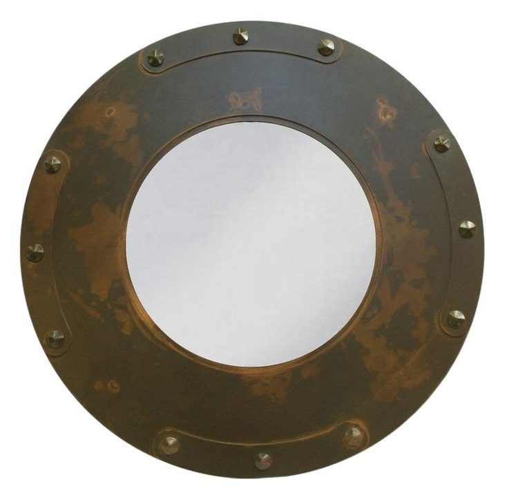 28" Round Forged Nail Metal Wall Mirror