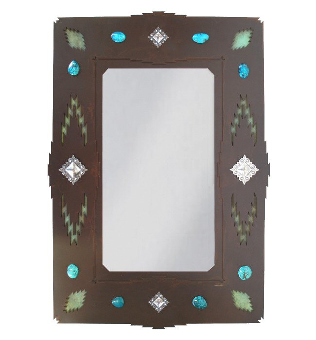 30" Desert Diamond Metal Wall Mirror with Stones and Conchos