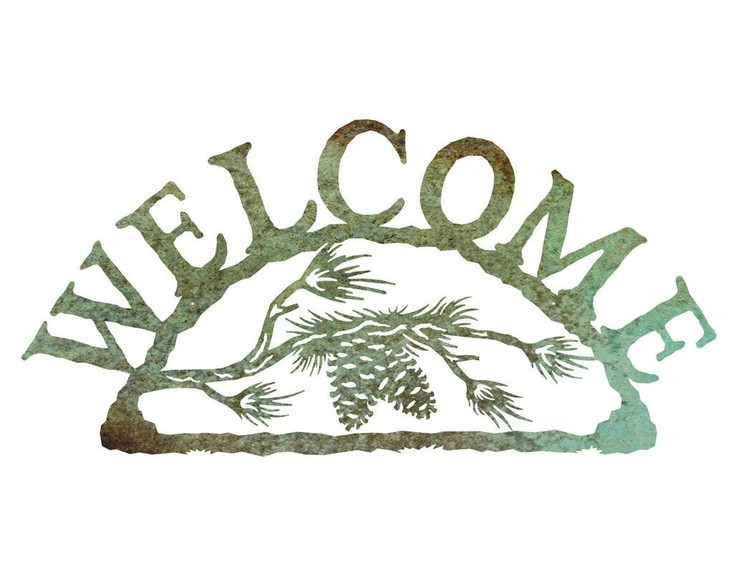 Pine Cone Branch Metal Welcome Sign
