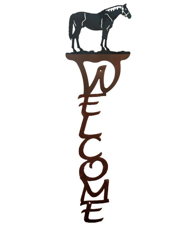 Bay Horse Vertical Metal Welcome Sign