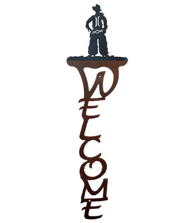 Cowboy Vertical Metal Welcome Sign