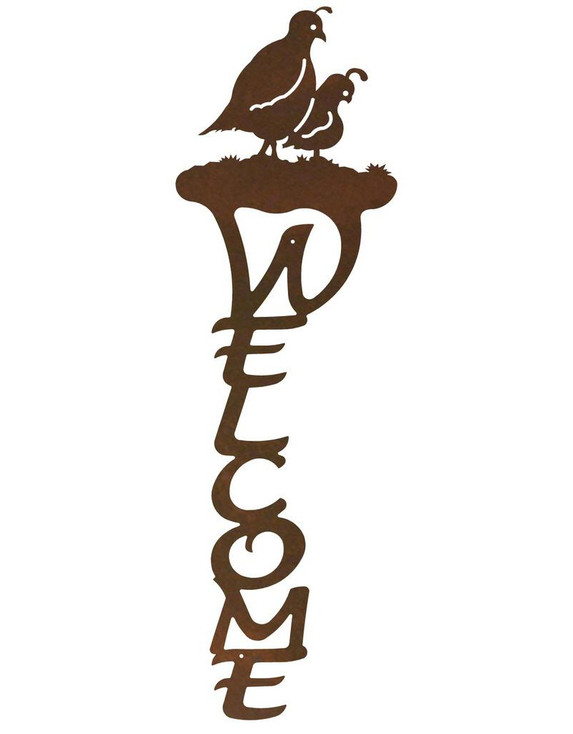 Quail Birds Vertical Metal Welcome Sign