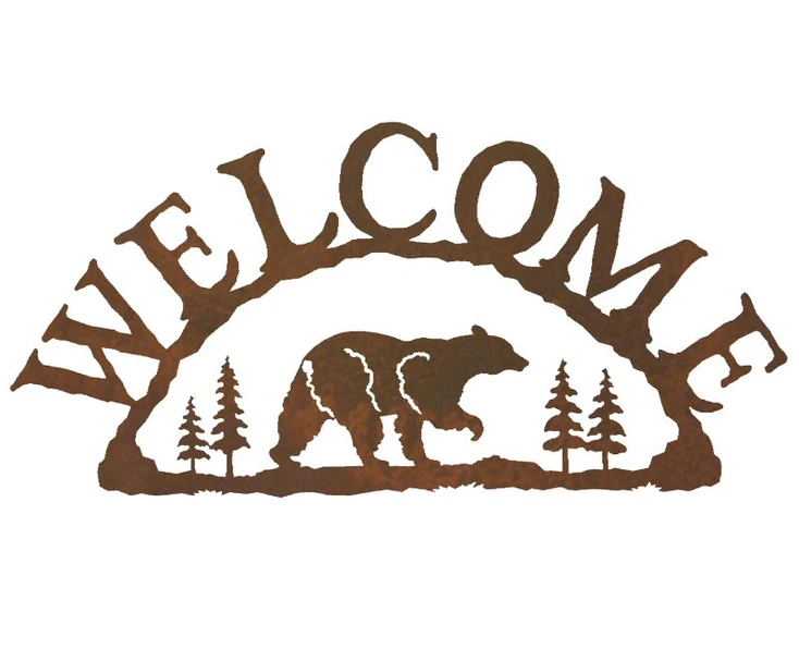 Walking Bear Metal Welcome Sign