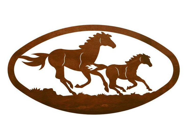 22" Oval Running Wild Horses Metal Wall Art