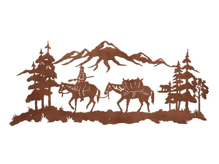 57" Mountain Man Riding Horse Metal Wall Art