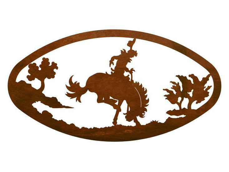 22" Oval Bucking Bronco Rider Metal Wall Art