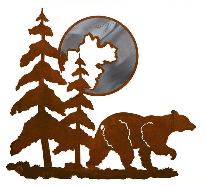 20" Bear and Moon Metal Wall Art