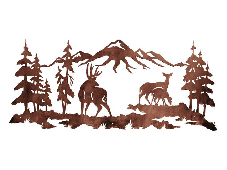 57" Deer Family in the Pines Metal Wall Art
