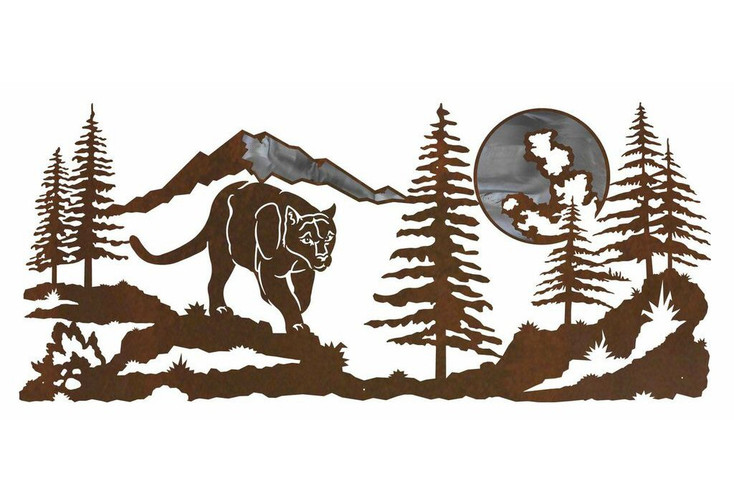 57" Mountain Lion in the Forest Burnished Metal Wall Art
