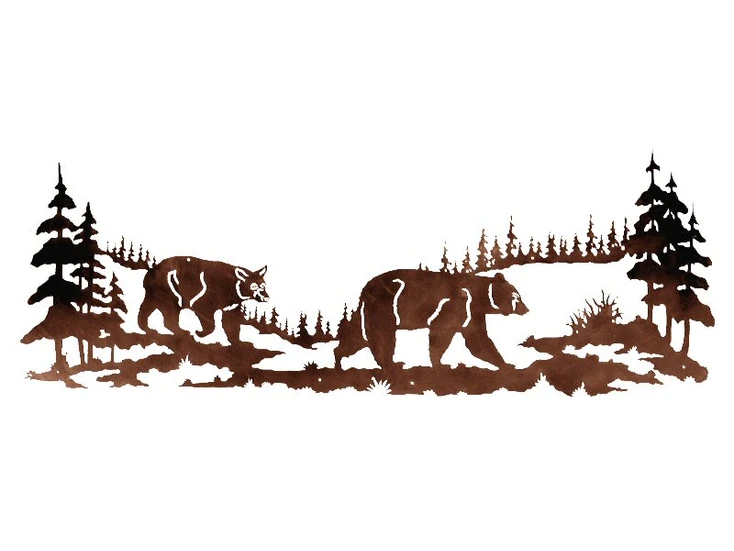 84" Bears in the Pine Forest Metal Wall Art