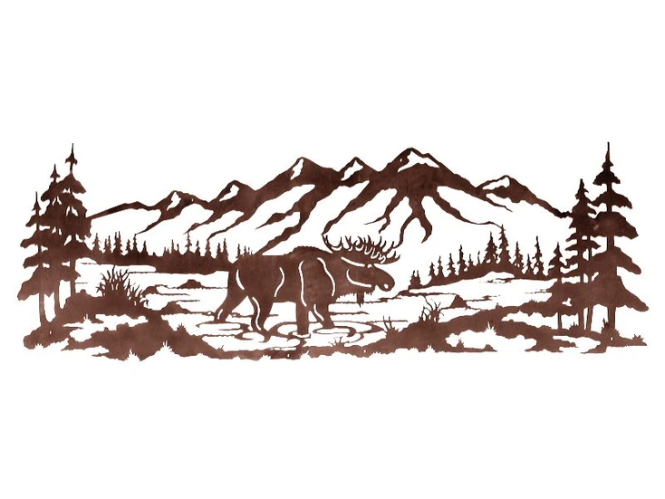 84" Moose in the Pine Forest Metal Wall Art
