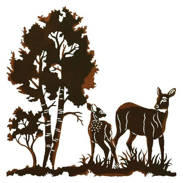 30" Doe and Fawn Deer in the Wild Metal Wall Art