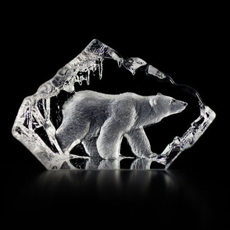 Polar Bear Walking Etched Crystal Sculpture by Mats Jonasson