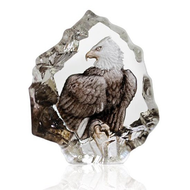 Mini Bald Eagle Etched Crystal Sculpture by Mats Jonasson