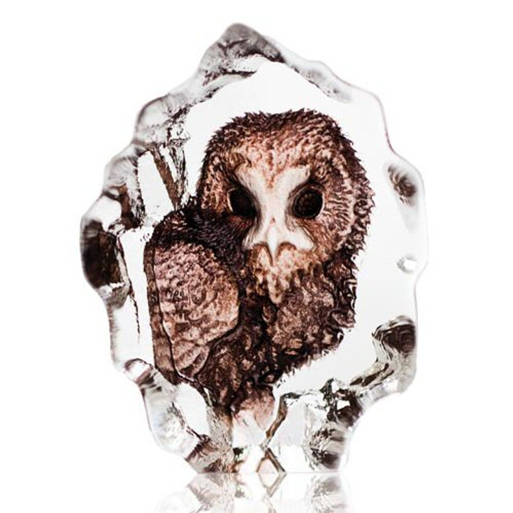 Mini Owl Etched Crystal Sculpture by Mats Jonasson