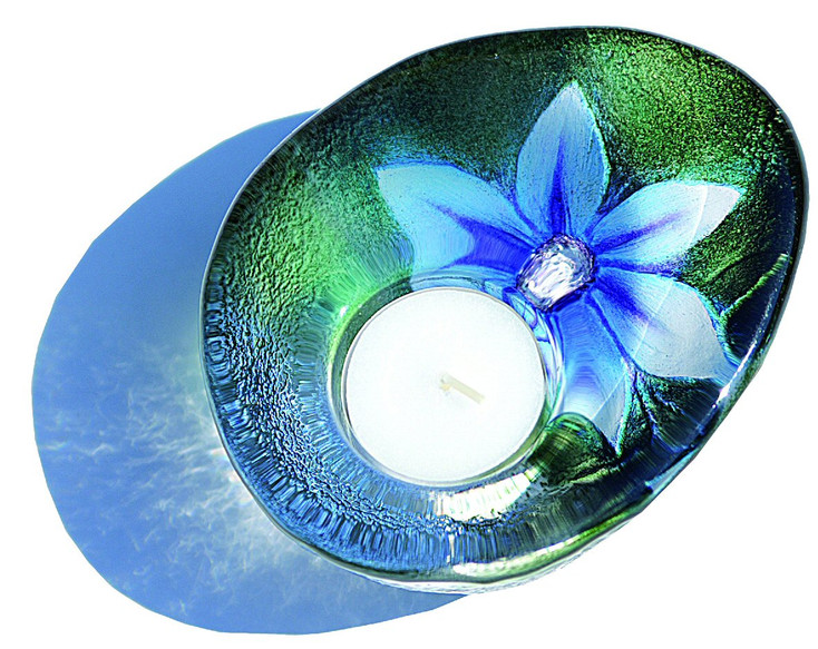 Flower Blue Delight Crystal Candle Holder by Mats Jonasson